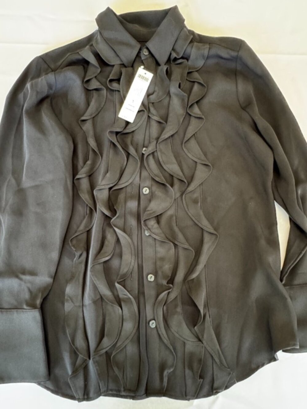 Chico's Black Ruffle Front Long-Sleeve Blouse Size 1/M/8-10